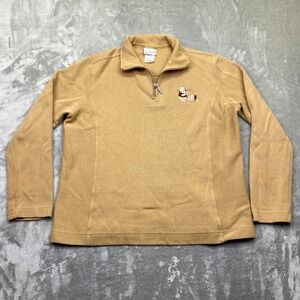 Disneyland Winnie the Pooh Embroidered Tan Fleece Quarter Zip Pullover Top Sz L